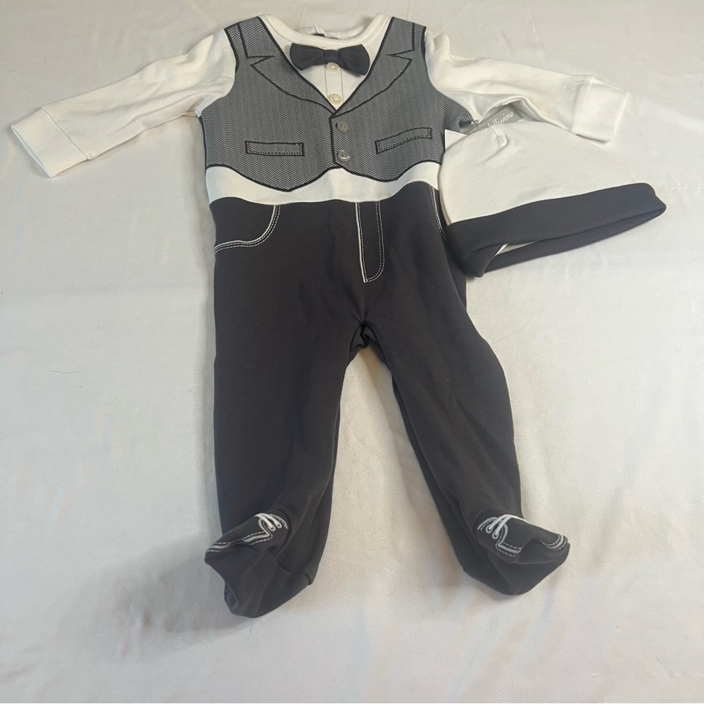 Wendy Bellissimo Tuxedo-Style Footie - Black and White